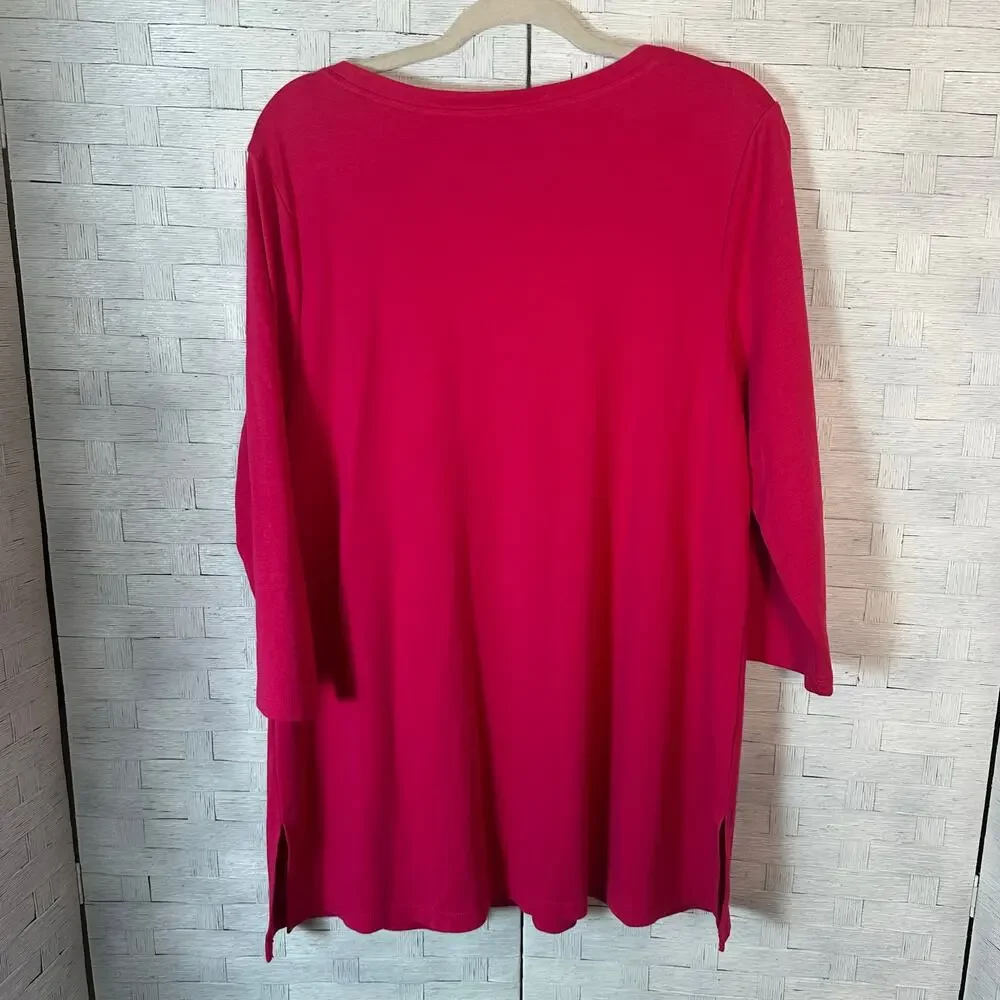 Isaac Mizrahi women's 3/4 length T-shirt hot pink cozycore feminine boat neck - Picture 1 of 6